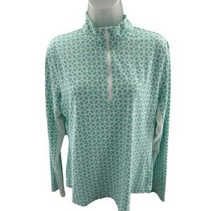 Tommy Bahama Active Womens Large Aqua Geometric 1/4 Zip Pullover Shirt Golf